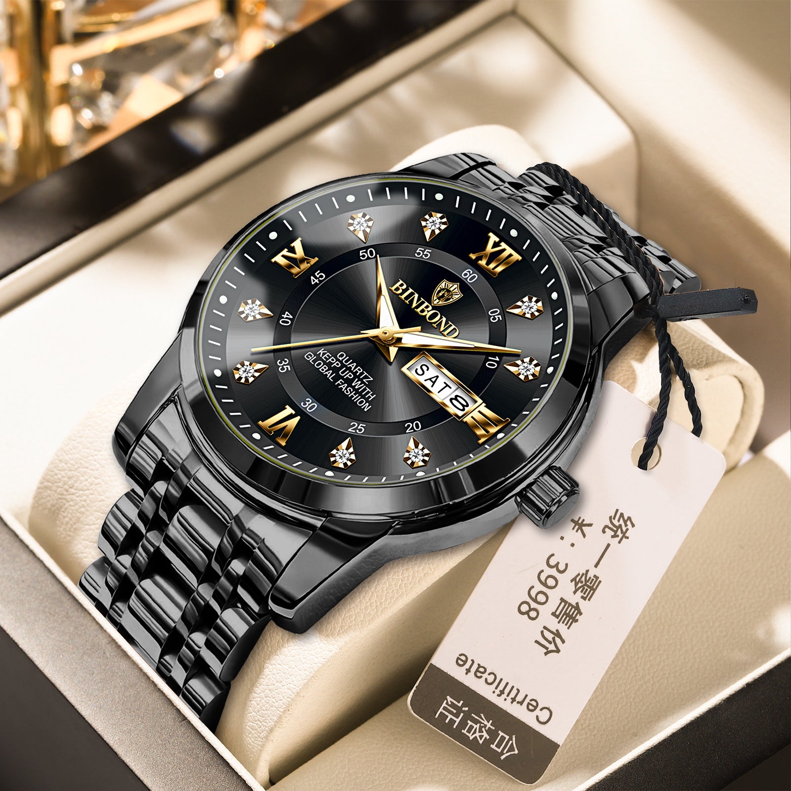 Binbang Business Light-Luxury Quartz Montre pour hommes