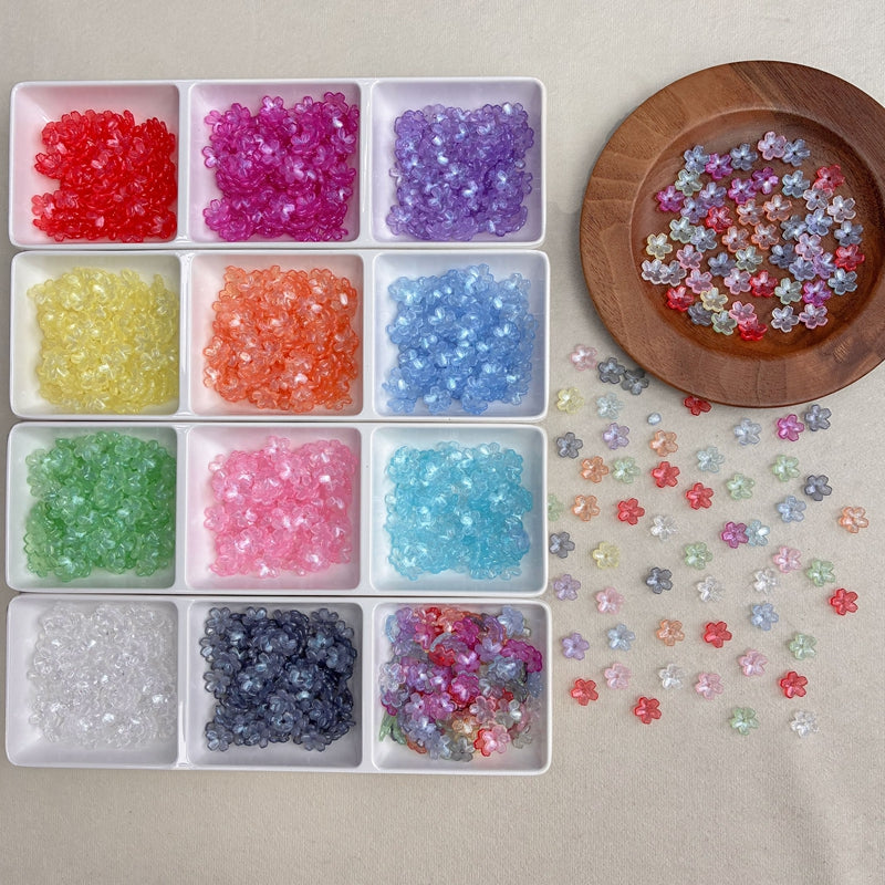 11mm Perles de fleur en acrylique 5-Petal Glitter