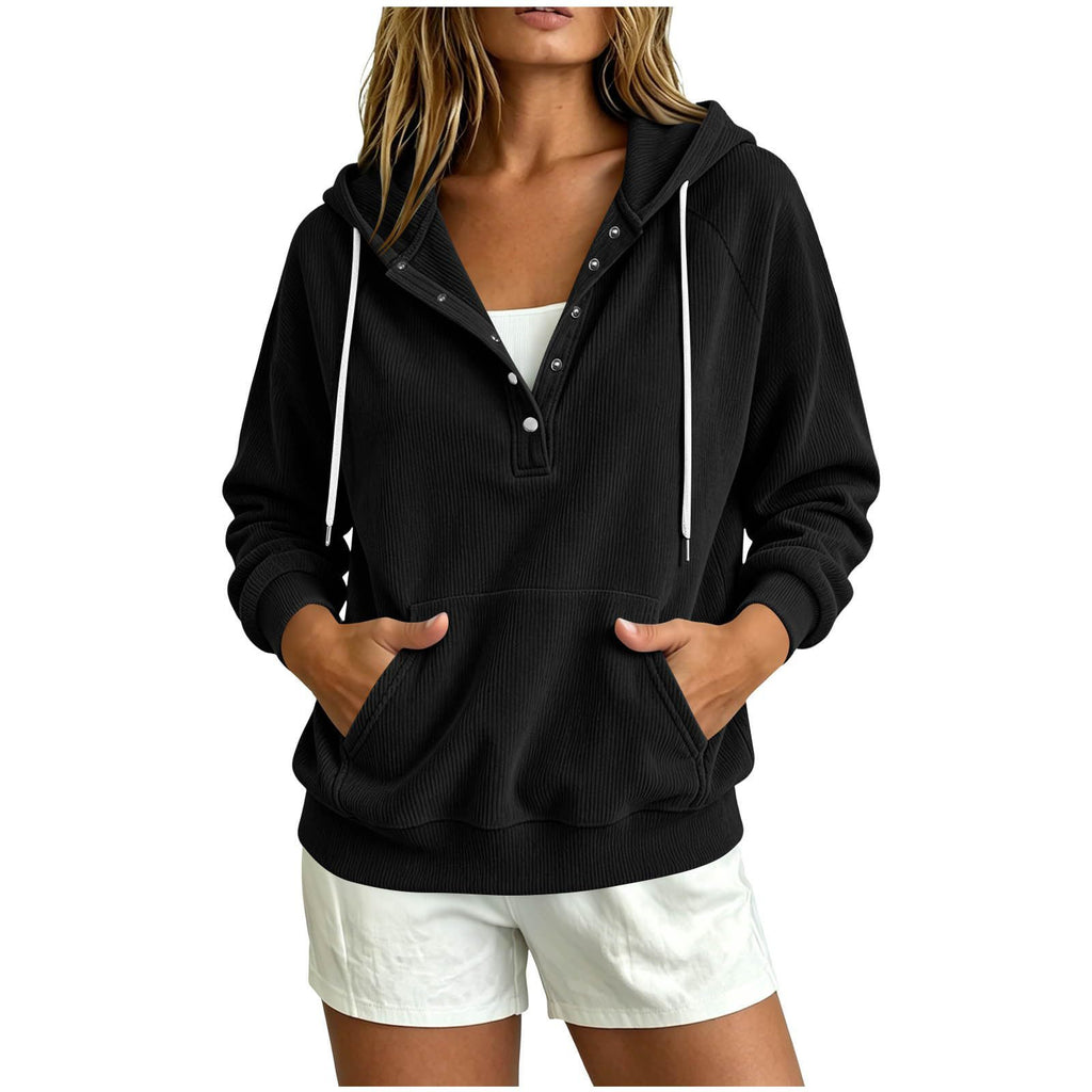Style d'automne Sweat-shirt à capuche dressy pour femme européenne avec bouton à moitié fermé