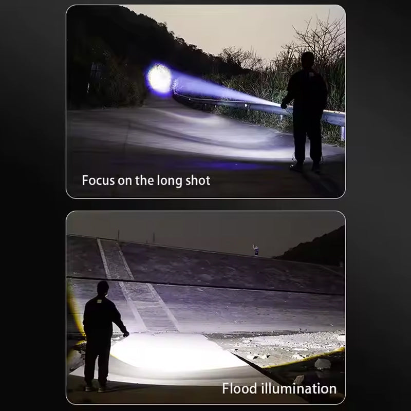 Lampe de poche rechargeable 50000 Lumens Long Range Super Bright USB C Lampe de poche LED Long Lif