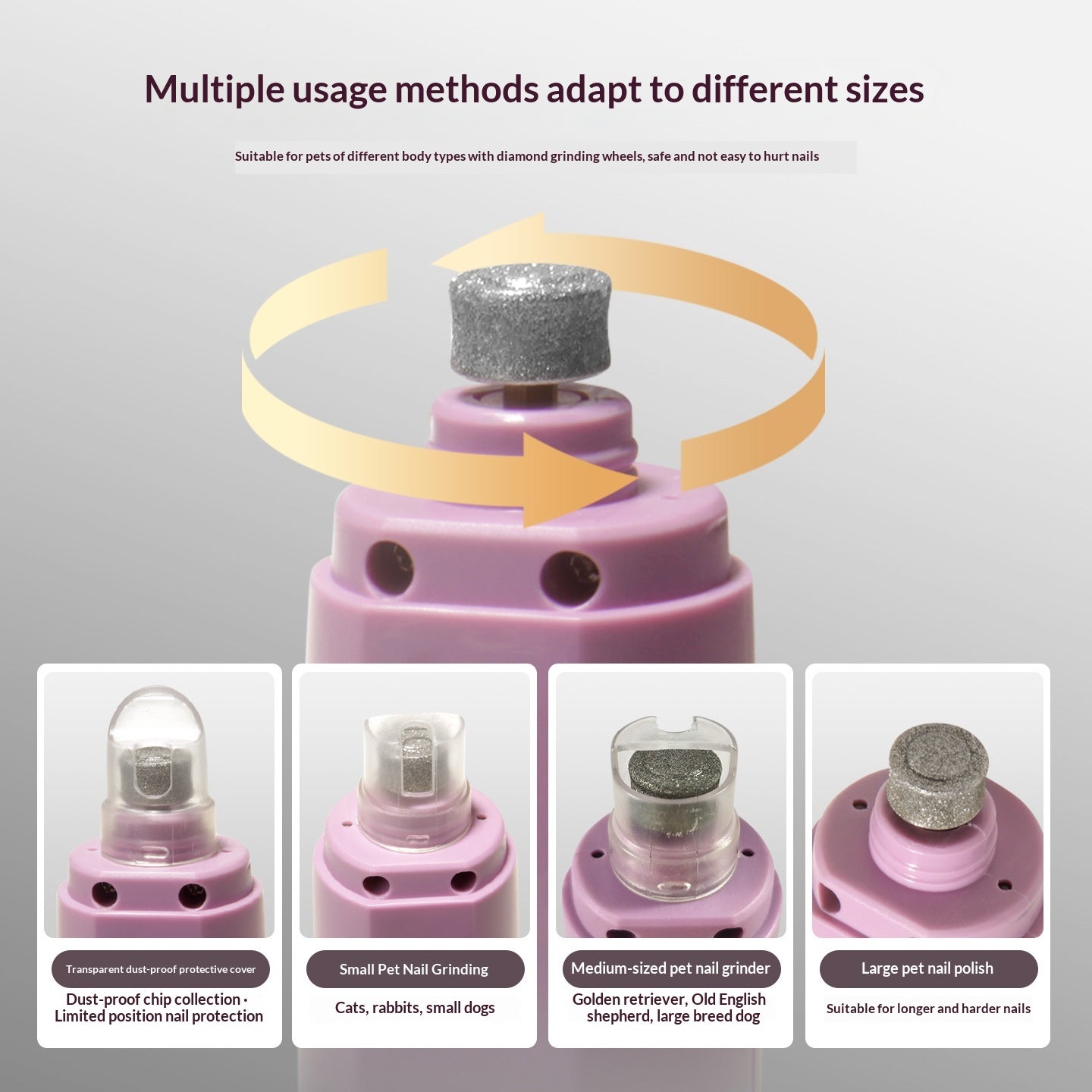 Grindeuse à ongles pour animaux de compagnie rechargeable avec réglage à six vitesses