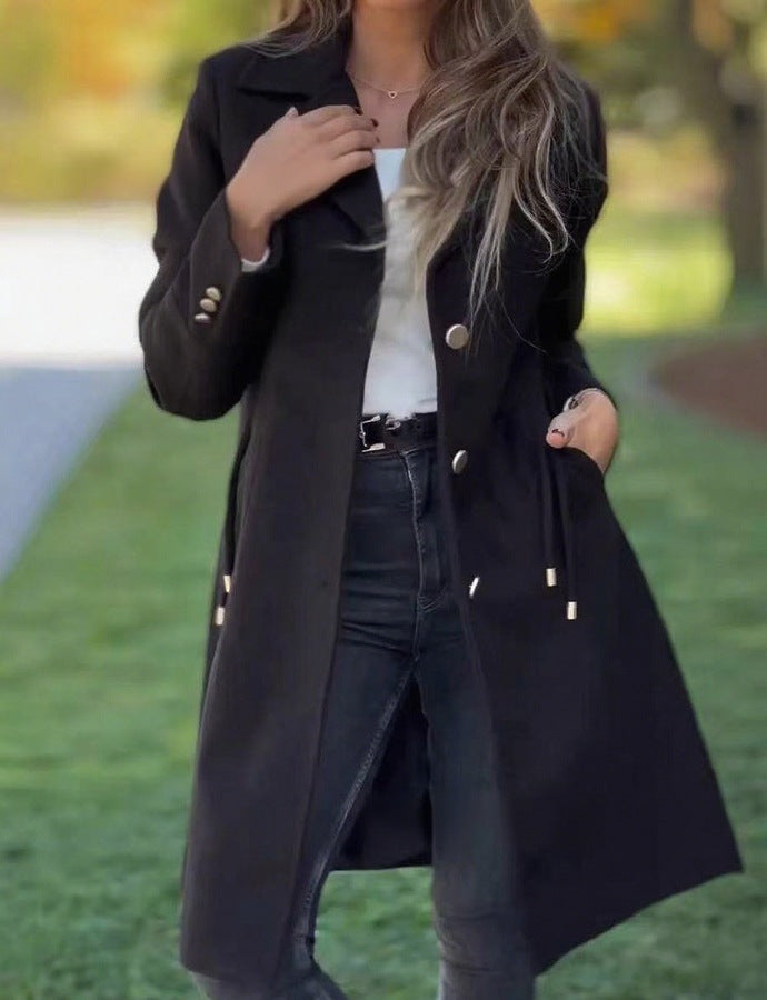 Femme Mode Solide-couleur Laine mi-long avec cordons et poches