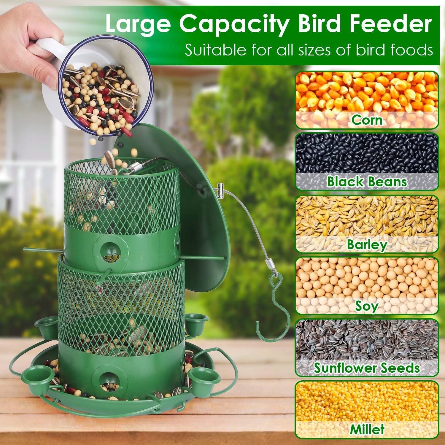 1Pc Wild Bird Feeder Squirrel-Proof Chew-Proof Metal Bird Seed Feeder Outdoor Hanging Bird