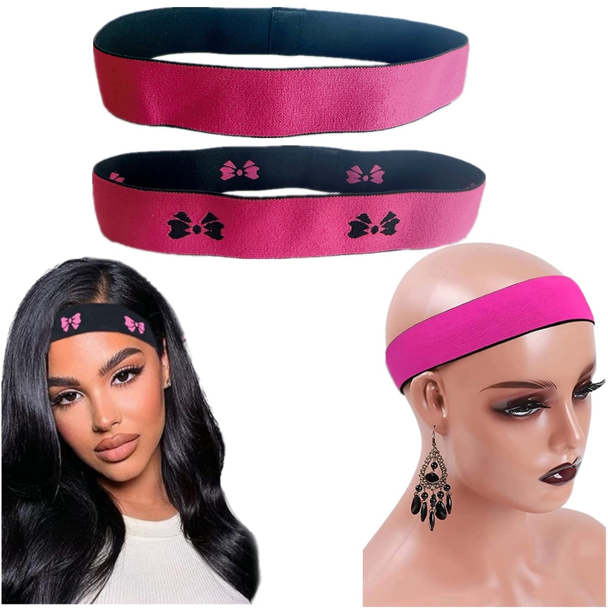Bande de fixation rouge rose Wig Edge Velcro Bandeau antidérapant réglable