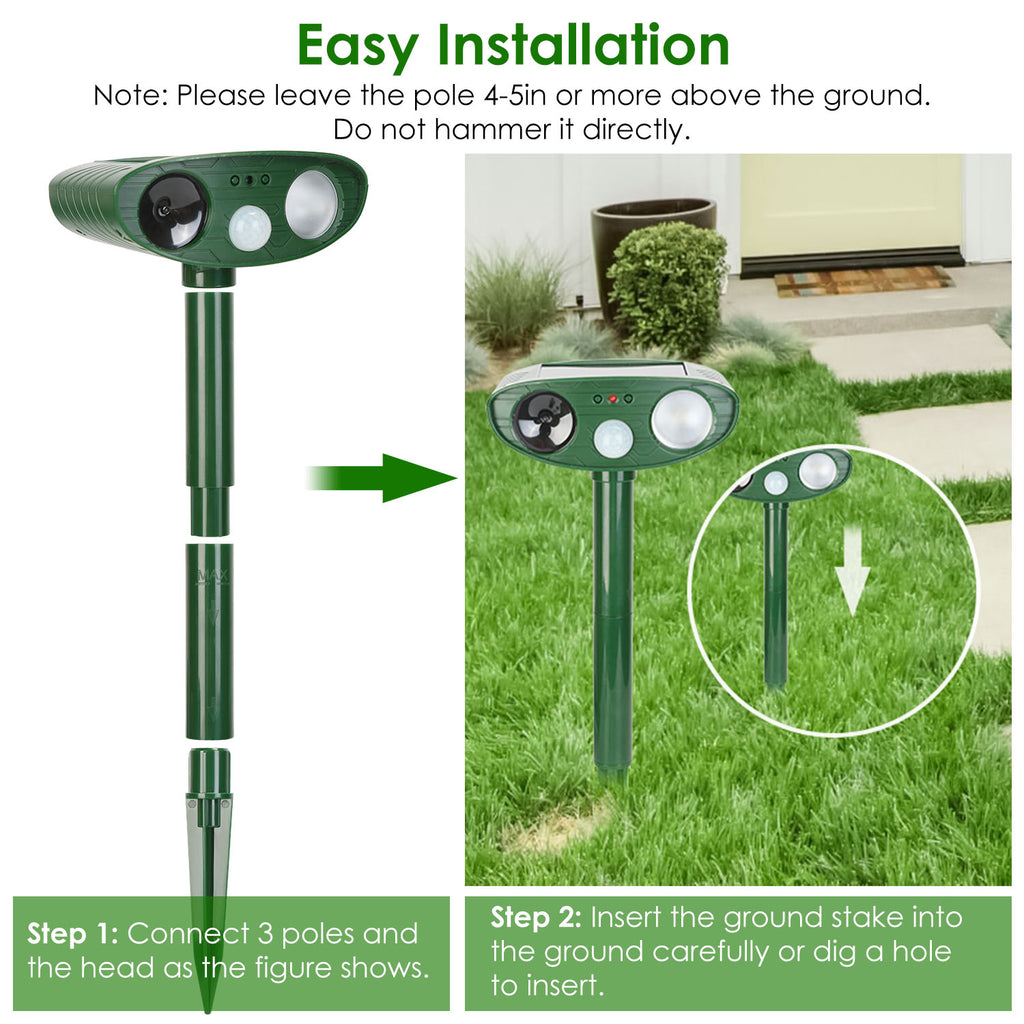 1Pc Solar Ultrasonic Animal Repeller Capteur PIR Chasseur repoussant les animaux avec un ligh clignotant