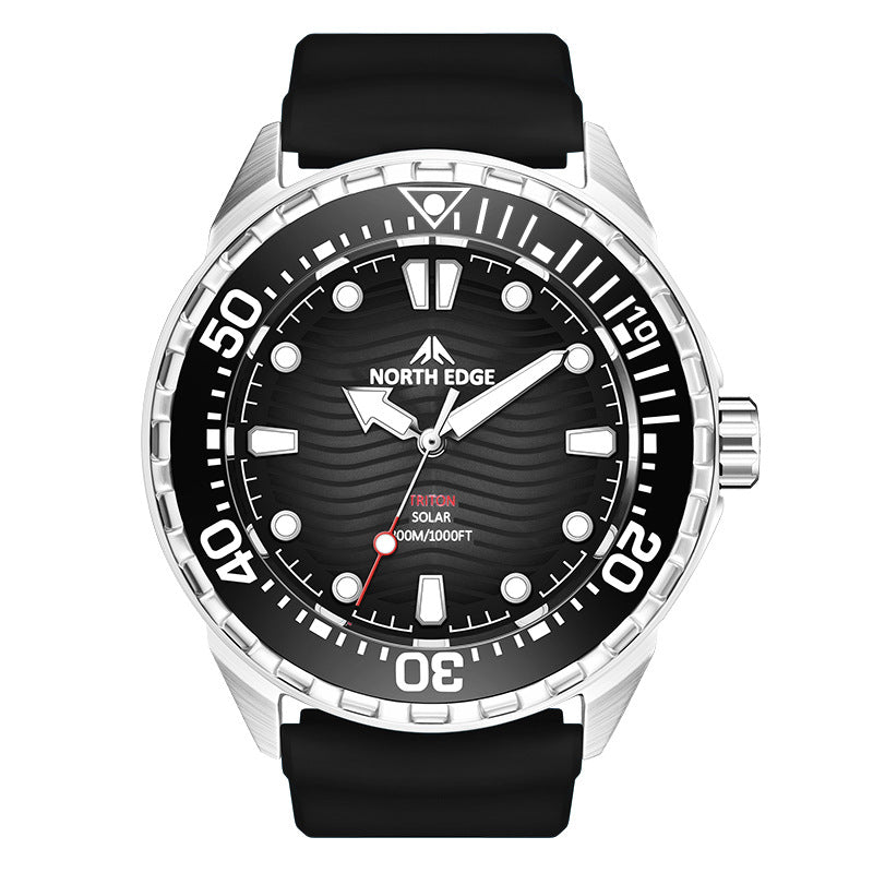 Montre de plongée en acier inoxydable Montre à quartz solaire
