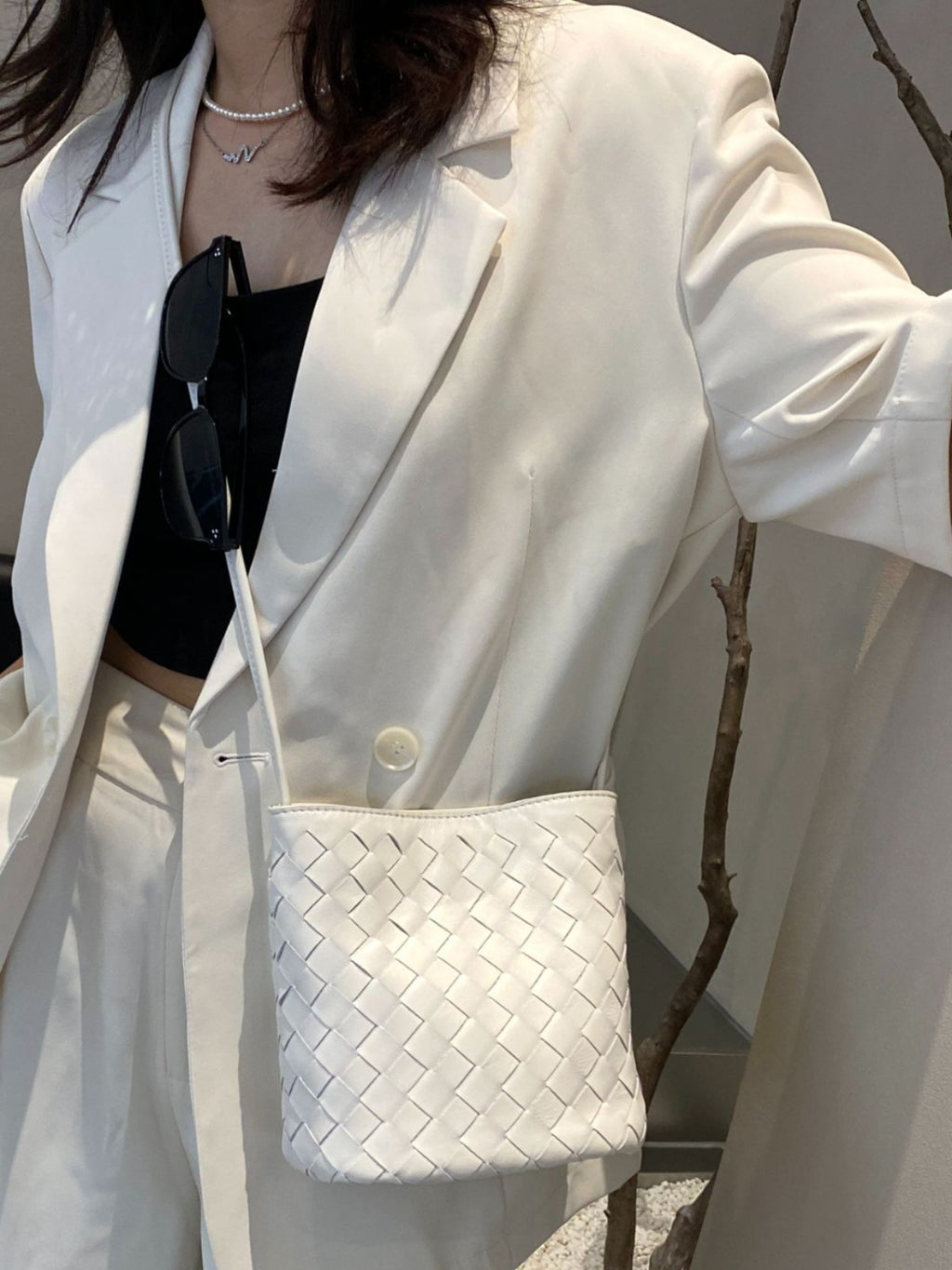 Cuir véritable tissé petit sac
