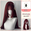 Rouge Perruque Femme Long cheveux naturel pleine tête Cap Style japonais