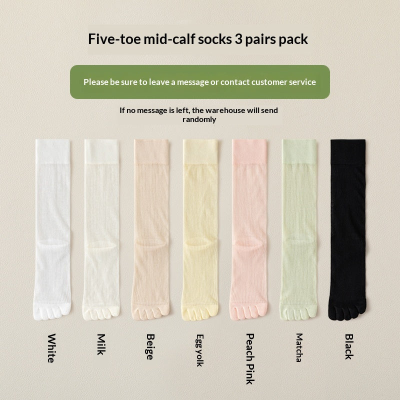 Chaussettes cinq orteils pour les femmes Été mince mi-calf Chaussettes absorbante et déodorante