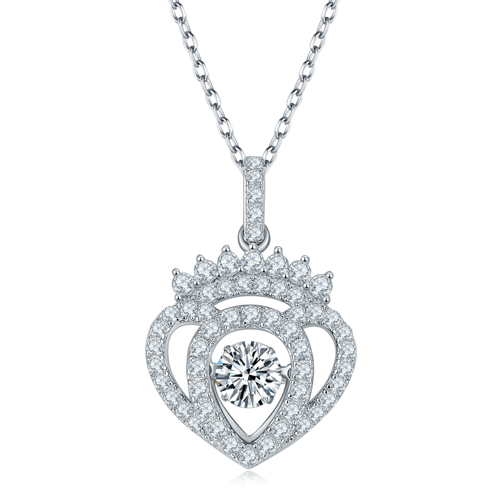S925 Argent Sterling 0.5ct D Couleur VVS1 Coeur Moissanite Couronne Collier pendentif 45cm Plati