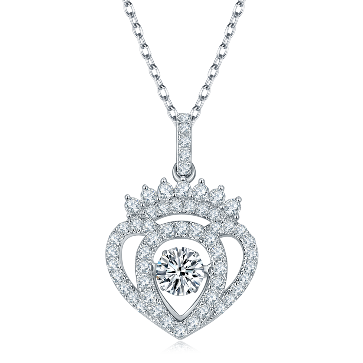 S925 Argent Sterling 0.5ct D Couleur VVS1 Coeur Moissanite Couronne Collier pendentif 45cm Plati