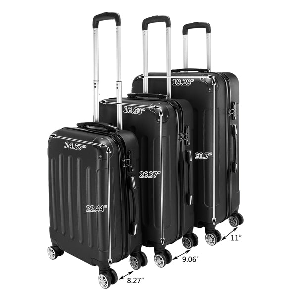 3-en-1 ABS Trolley Case 20 pouces-24 pouces-28 pouces noir