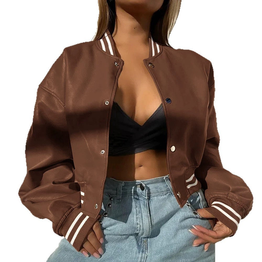 Magasin indépendant AliExpress Style manches longues mode moto PU veste en cuir petite