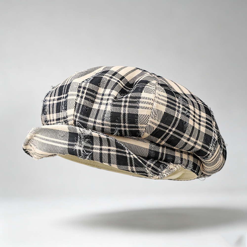 Retro Checkered Brushed Octagonal Newsboy Hat - Version coréenne. De style antique vérifié donc