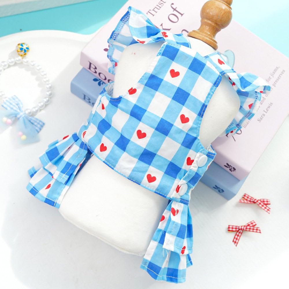 Rouge Plaid petite robe de chien fille printemps vêtements de chat avec patron de coeur été robes de Pet Fo