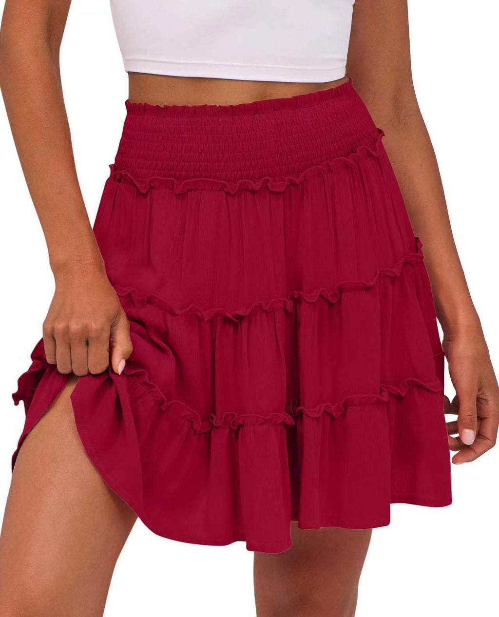 Femmes Casual High-Wisted Ruffled Multi-couche Mini Jupe