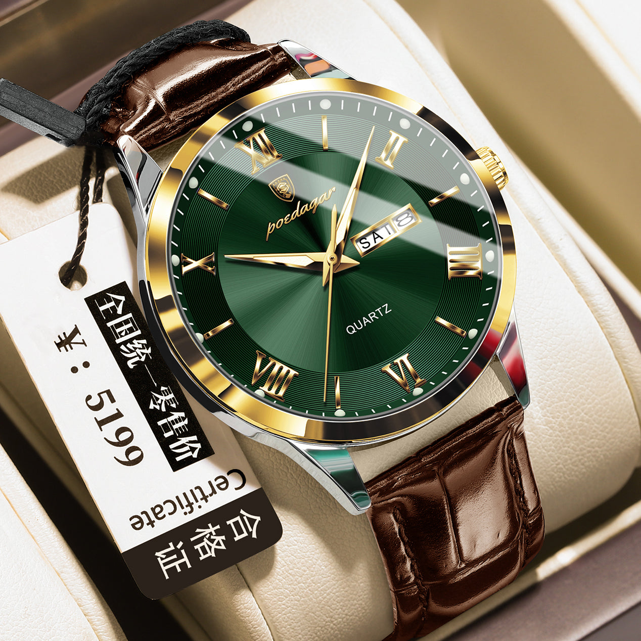 Homme occasionnel lumineux double calendrier montre étanche