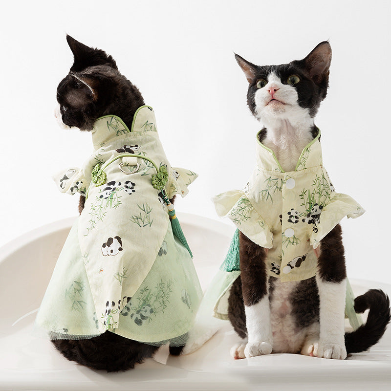 Robe d'été de chat de Sphynx avec boucle pour les pandas de laisse en bambou