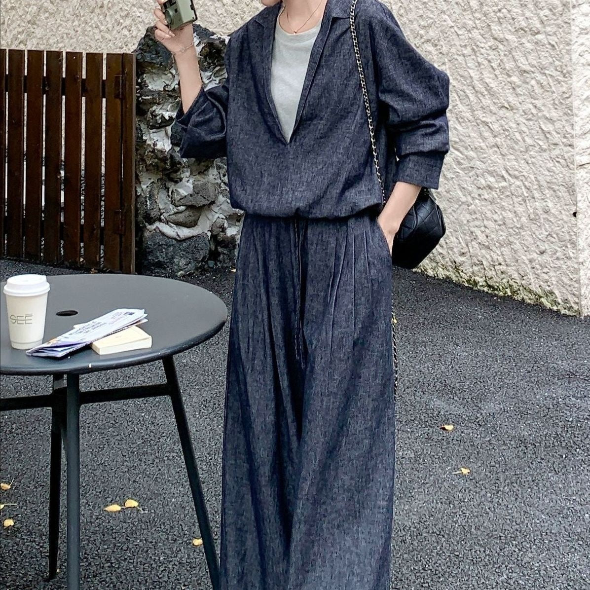 Costume de denim en lin de coton pour femmes