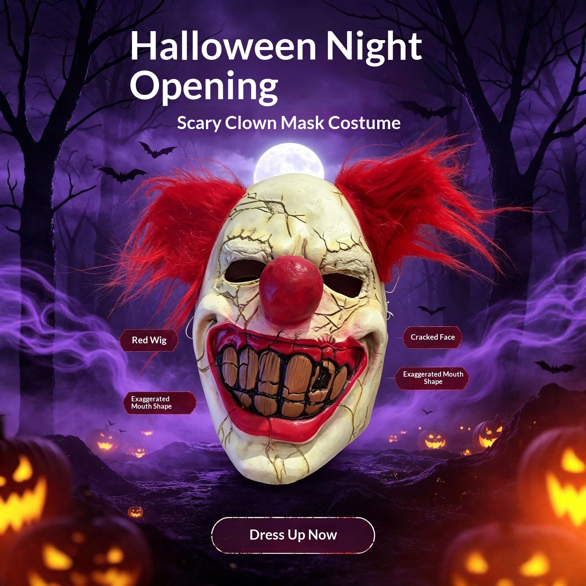 Scary Clown Masque Soft Silicone Halloween fête Prop