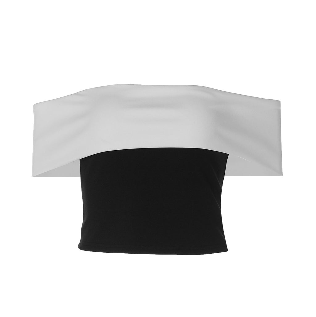 Femmes Fashionable couleur bloquée Croped Off-épaule Tube Top polyvalent et facile à Style