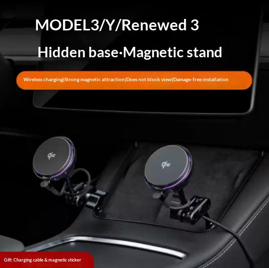 Support de téléphone central avec charge rapide sans fil magnétique et stable