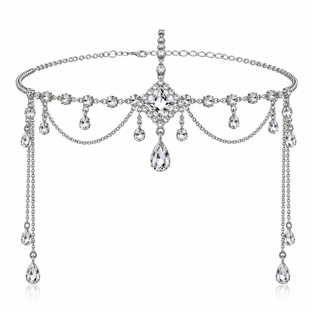 Chaîne de cheveux Teardrop Tassel en cristal complet, mode européenne et américaine