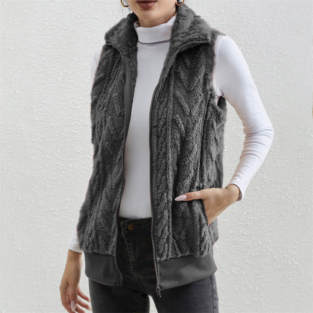 Veste sans manches Jacquard épais pour femmes