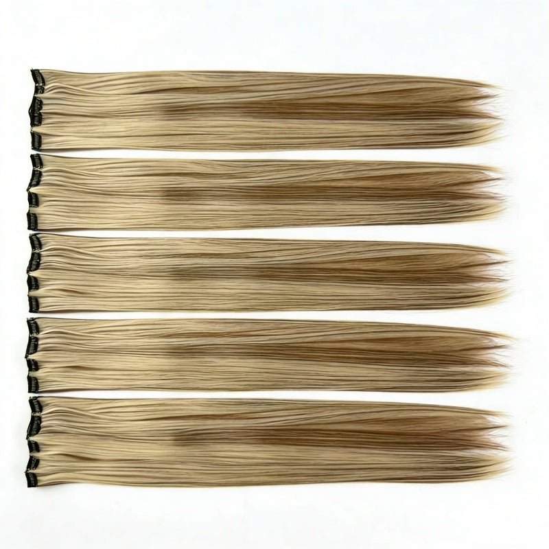 Coiffure résistante à la chaleur Cool Brown avecBlonde Faits saillants pour les femmes Durable Easyto Use Ver