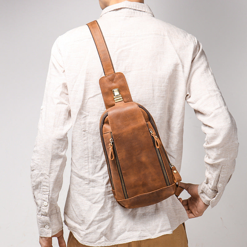 Crazy Horse en cuir pour hommes Sports Crossbody Bag