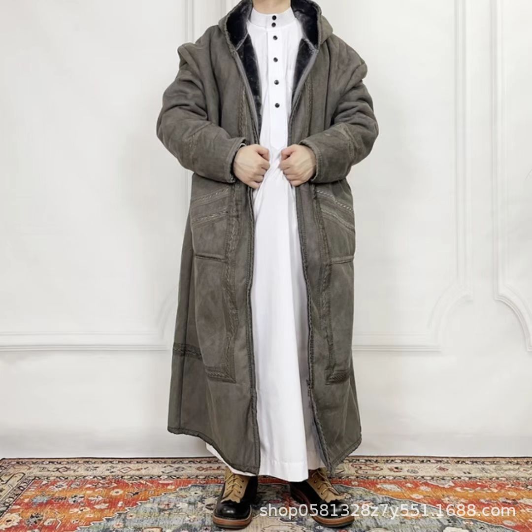 Hommes Suede-comme Robe avec Hood et des poches pour la chaleur en hiver