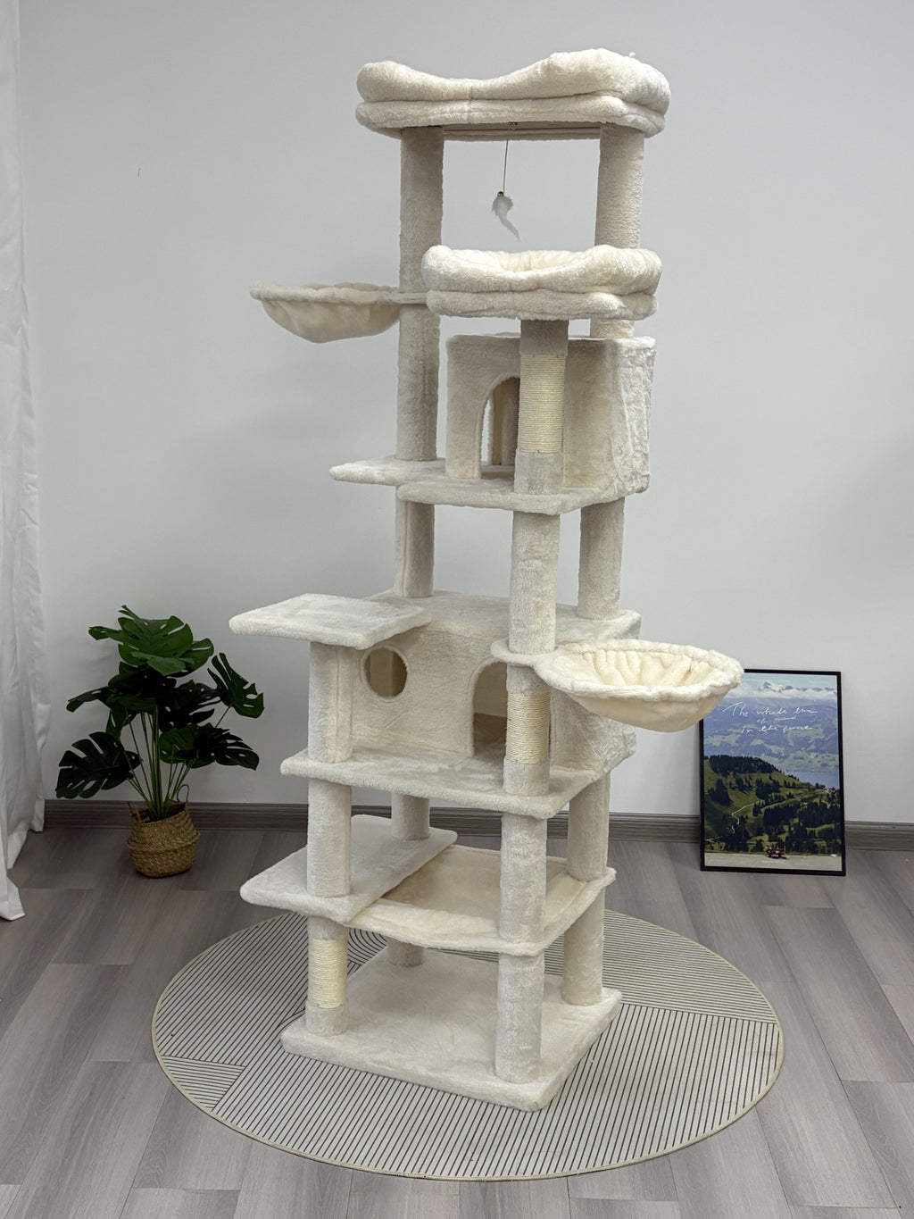 68in Grand arbre de chat vert multi-niveaux avec hamacs