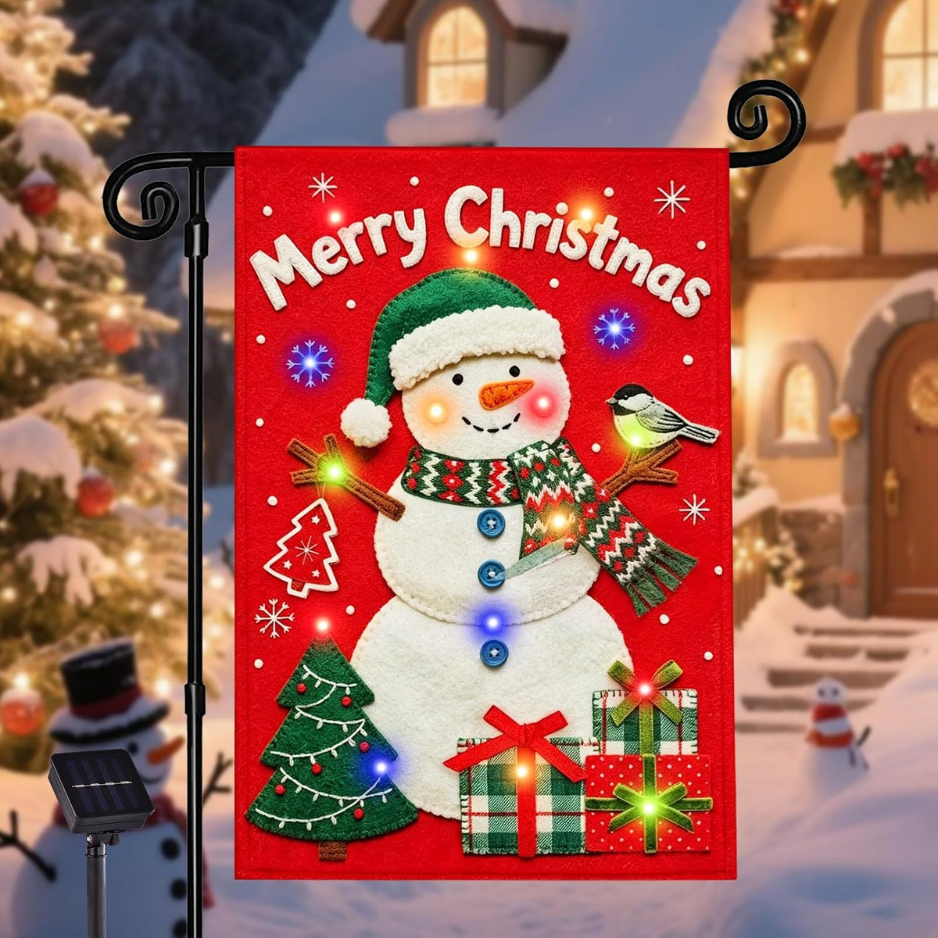 Décor du drapeau du jardin de Noël Red Snowman