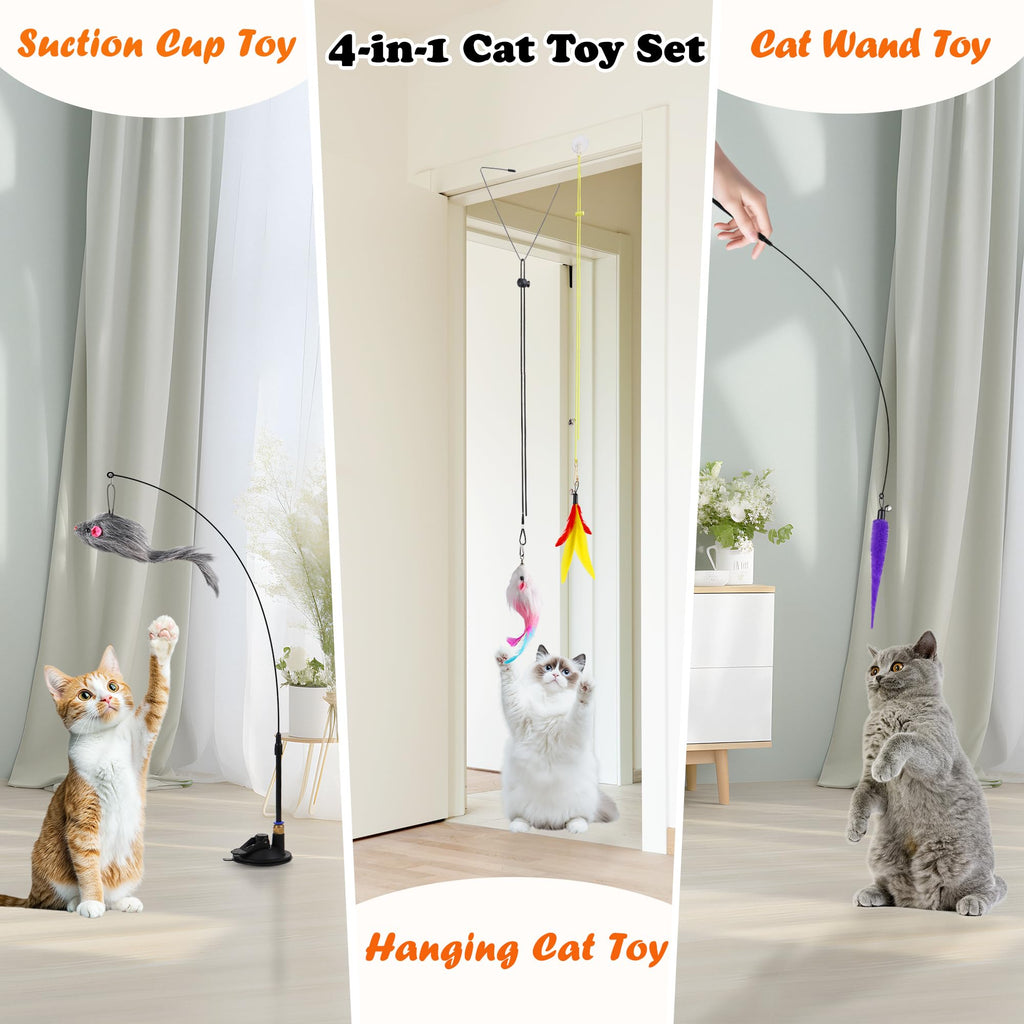 Jouets interactifs de baguette de chat 4in1 avec coupe à aspiration pour chat intérieur