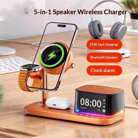 Chargeur sans fil magnétique 6-en-1 avec charge rapide compatible avec haut-parleurs
