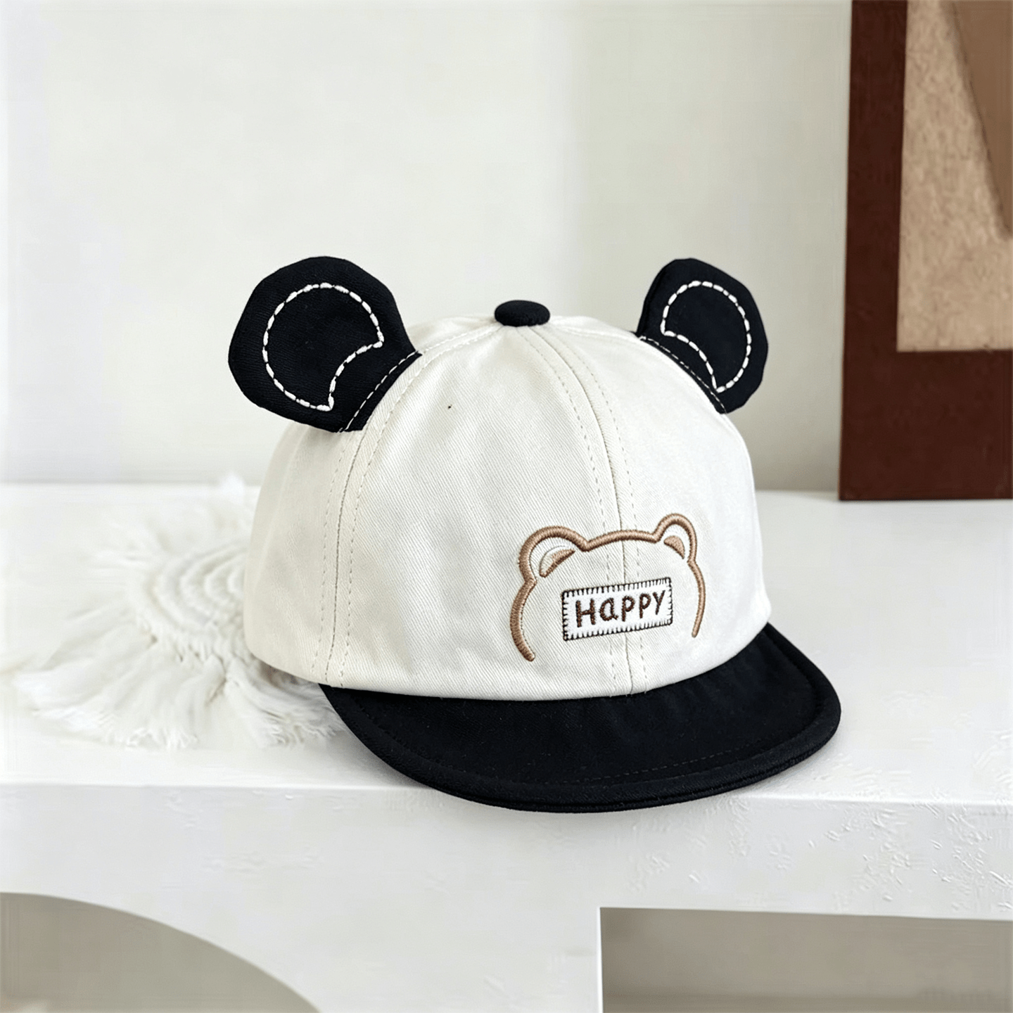 Bébé style multicolore oreilles d'ours en trois dimensions Happy Brodeed Soft Brimmed Sun Prot