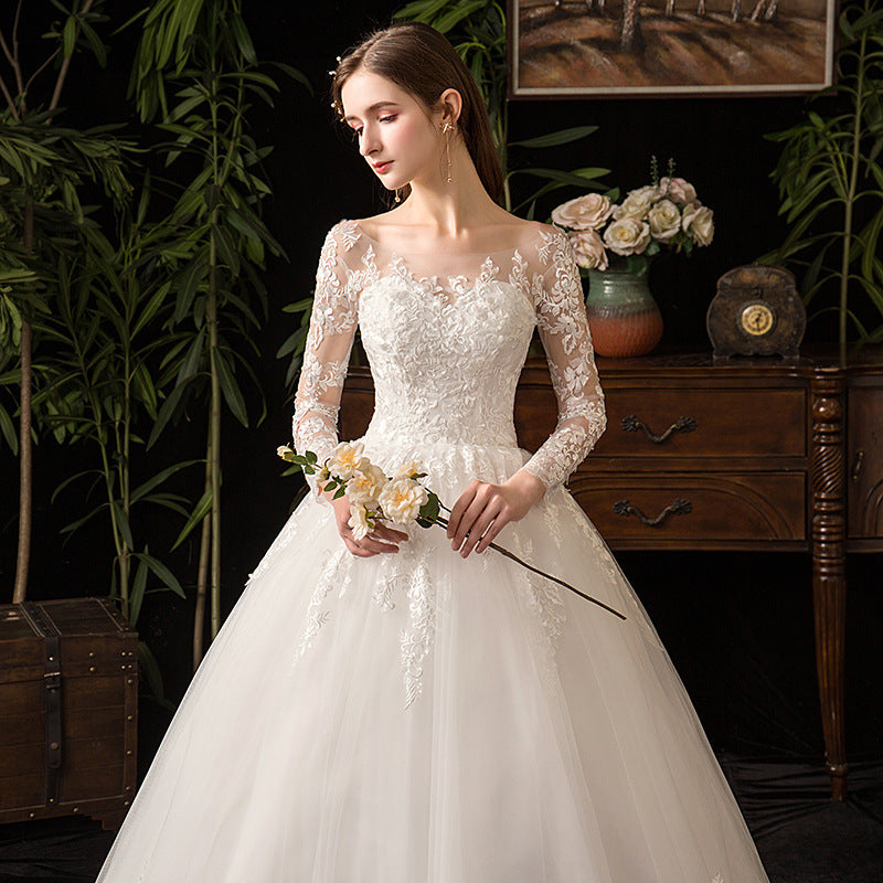 Robe de mariée primaire style français manches longues