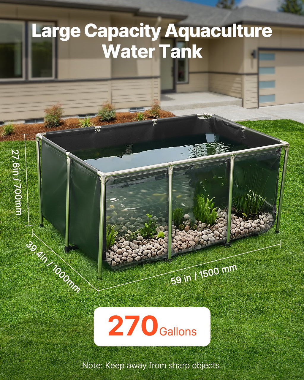 Toile Fish Pond au-dessus du sol Koi réservoir 270 Gal avec panneau clair