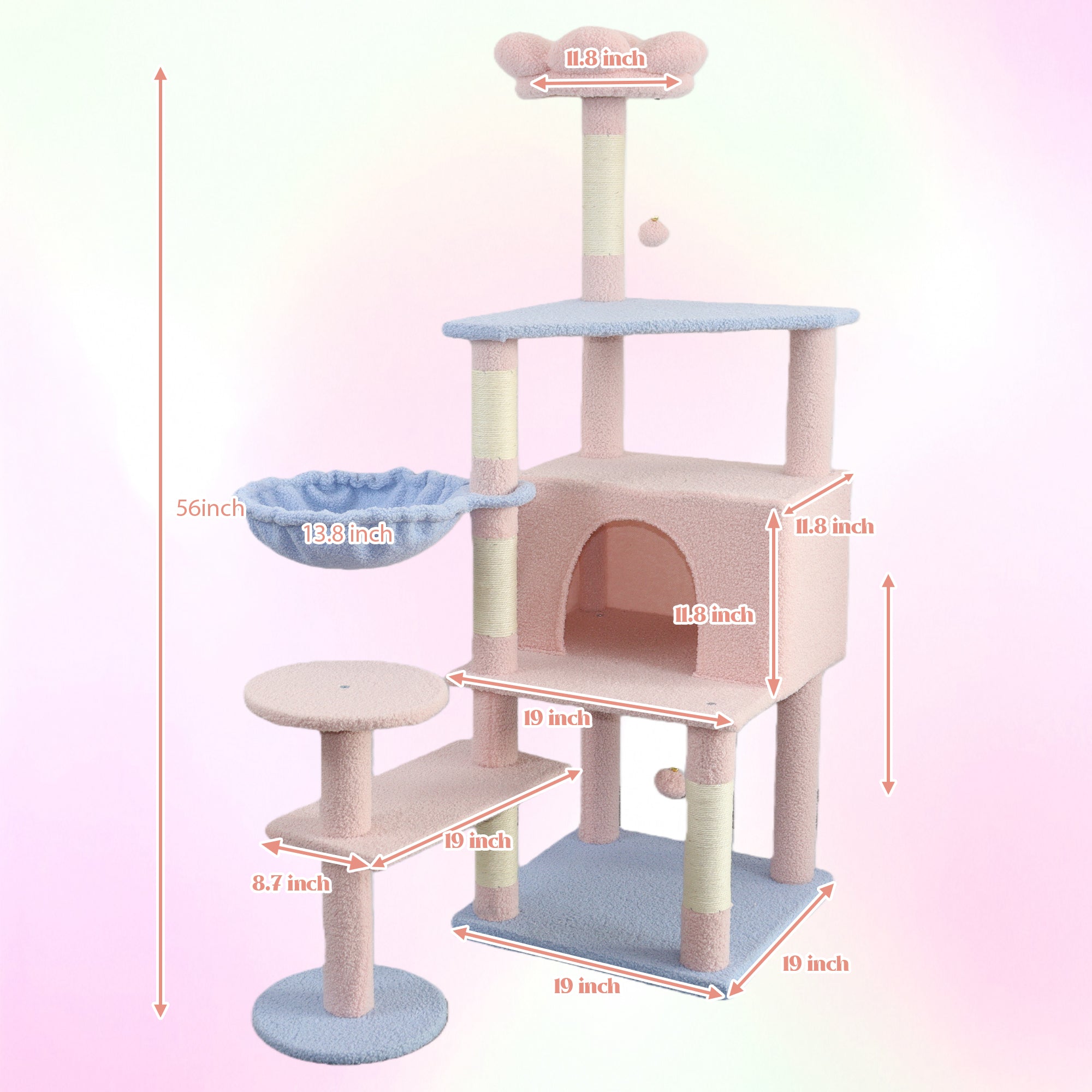 Arbre de chat fleur avec grand condo coussin de fleur amovible et hamac rose