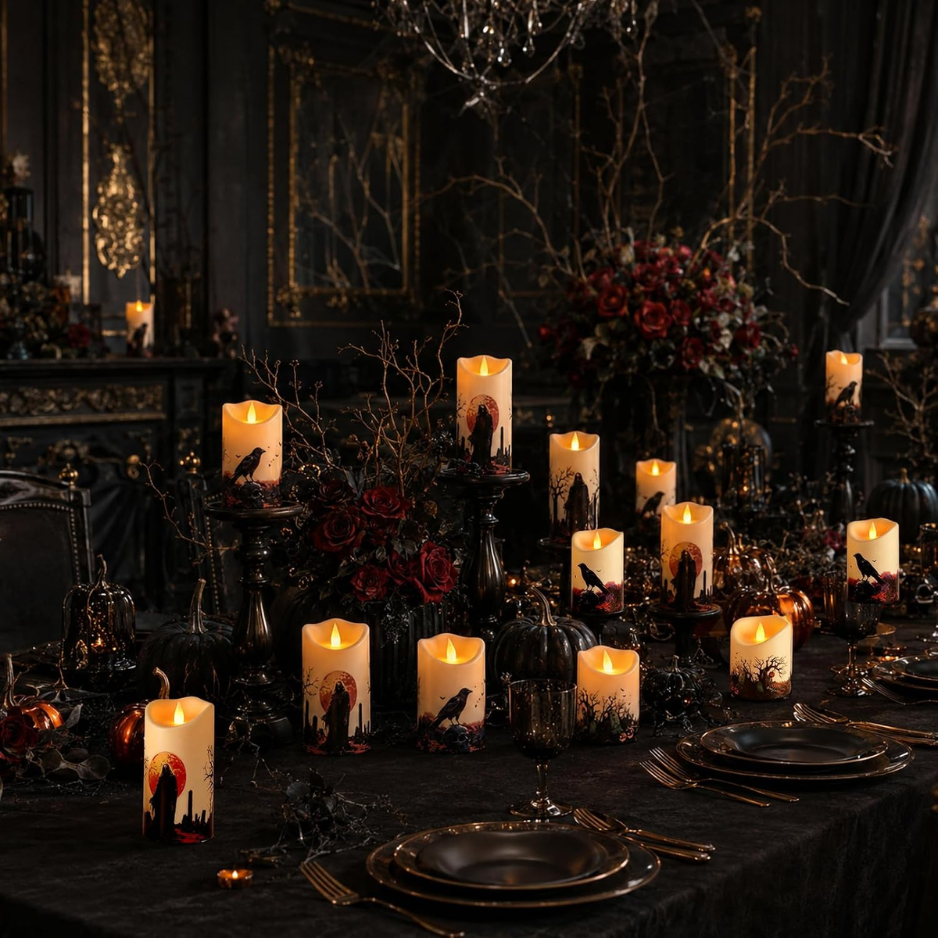 Ensemble de bougies LED sans flamme d'Halloween de 3 avec télécommande