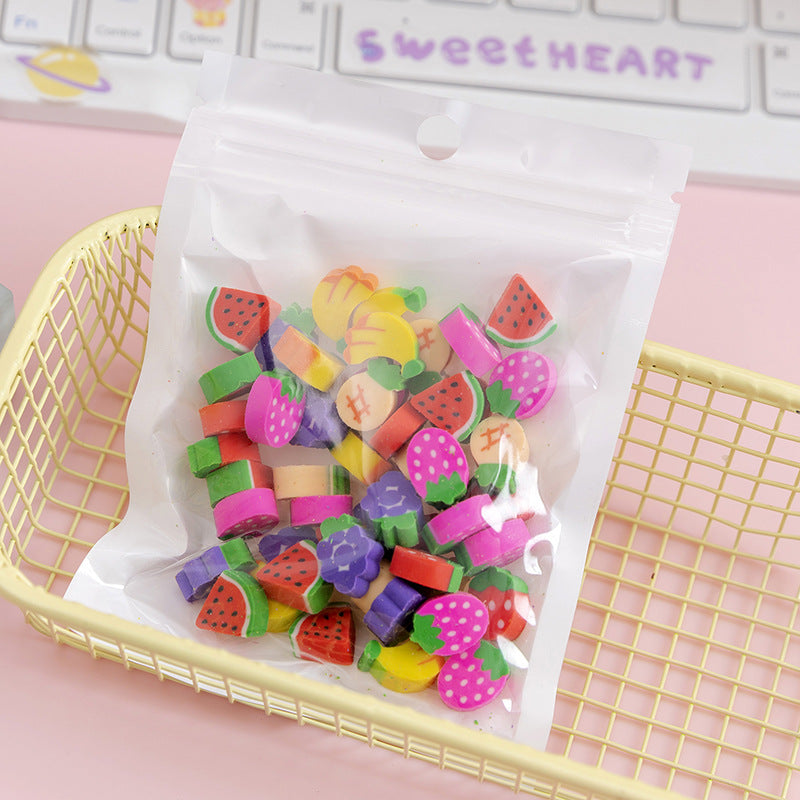 50 PCs Sacs de film perlescents Fruit Cartoon Mini Eraser
