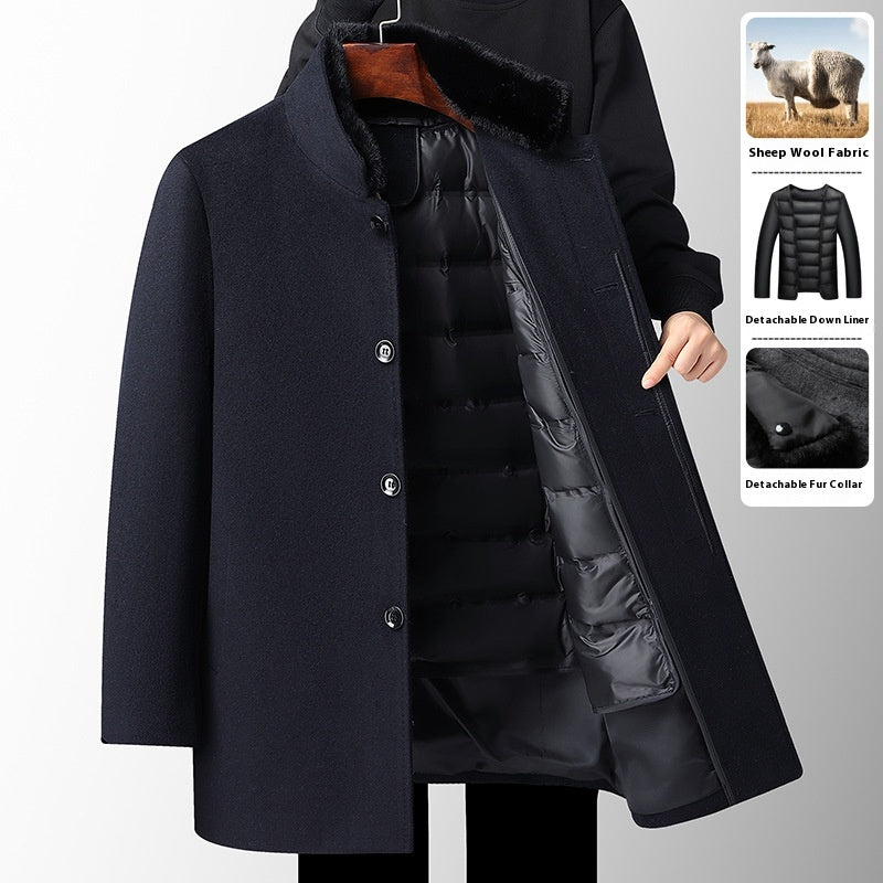 Laine pour hommes Pardessus Automne et hiver Épaisseur mi-long Linge de plume amovible