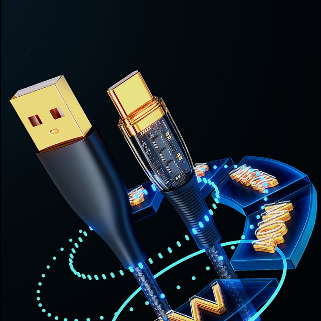 2M Transparent Gold-Plated 120W Ultra-Fast Charging Data Cable