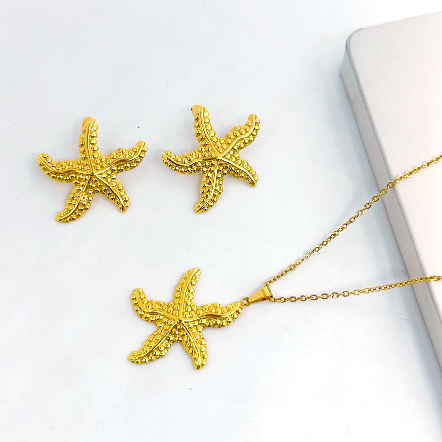 Bijoux Starfish doré Set chaîne de câble Collier Matching Stud Boucles d'oreilles Summer Ocean