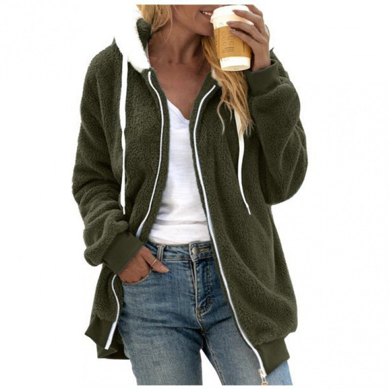 Amazon Vente Automne et Hiver Étui en peluche Zipper Veste à capuche pour femmes