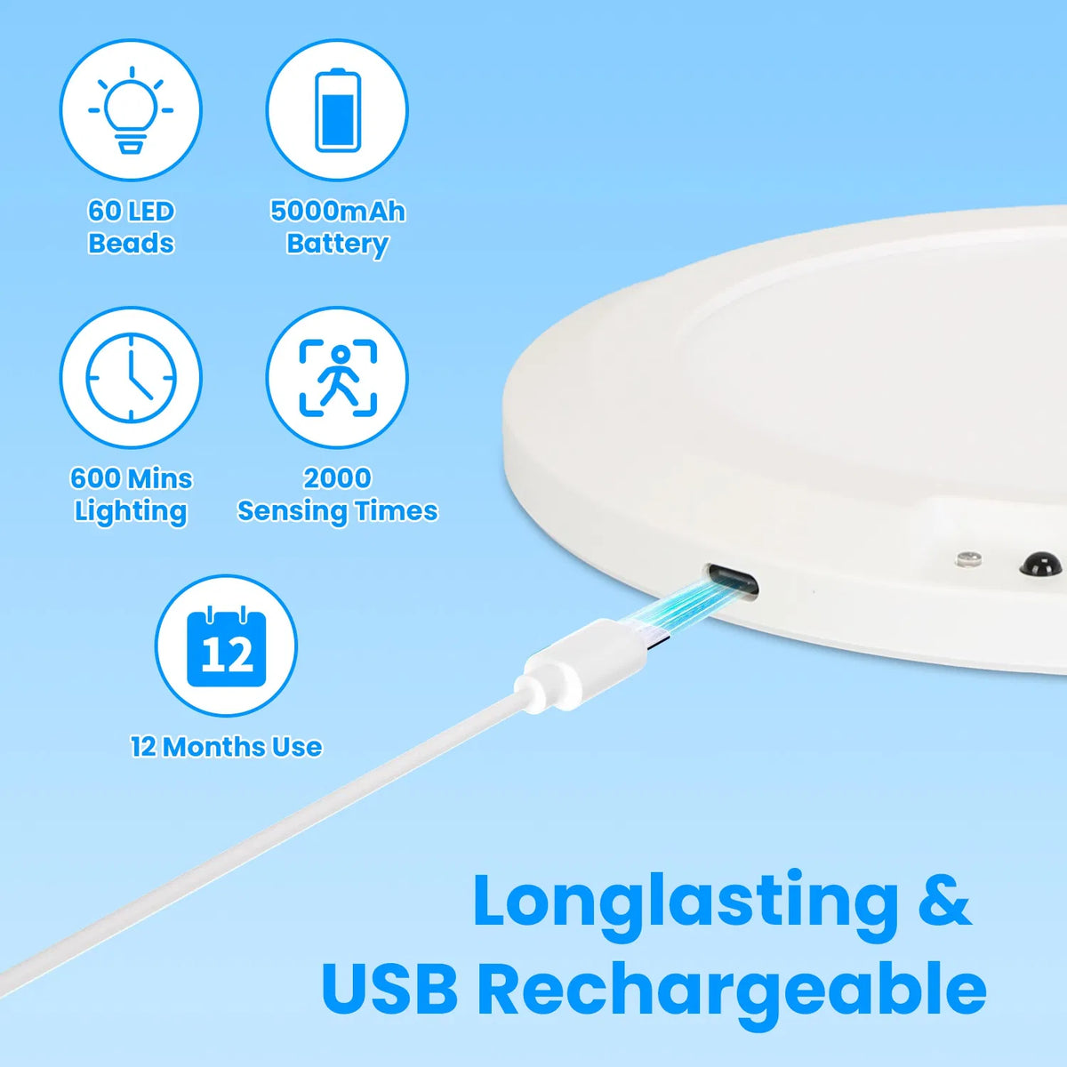 Lumière de plafond rechargeable USB magnétique avec capteur de mouvement PIR