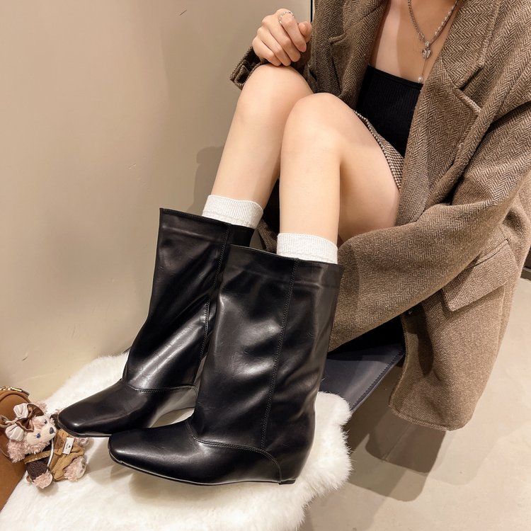 Minimaliste de femmes en cuir doux large de veau droit Bottes chevalier d'arbre