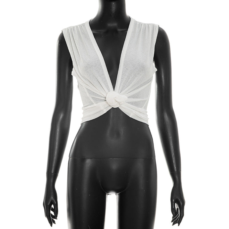 Women's Solid Color Deep V Neck Sleeveless Tank Top