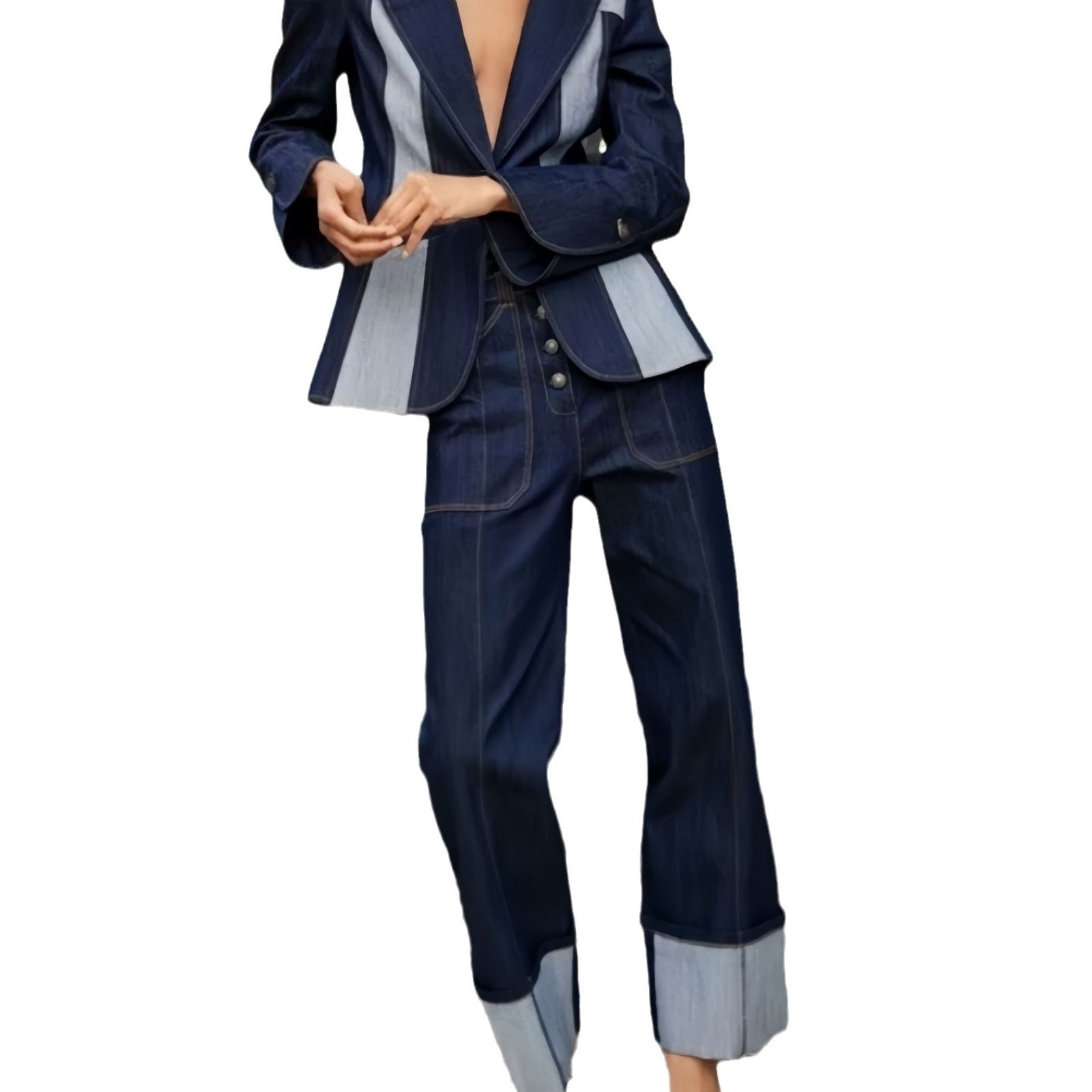 Ensemble de costumes de style européen et américain Casual rayé Design élégant et slimming