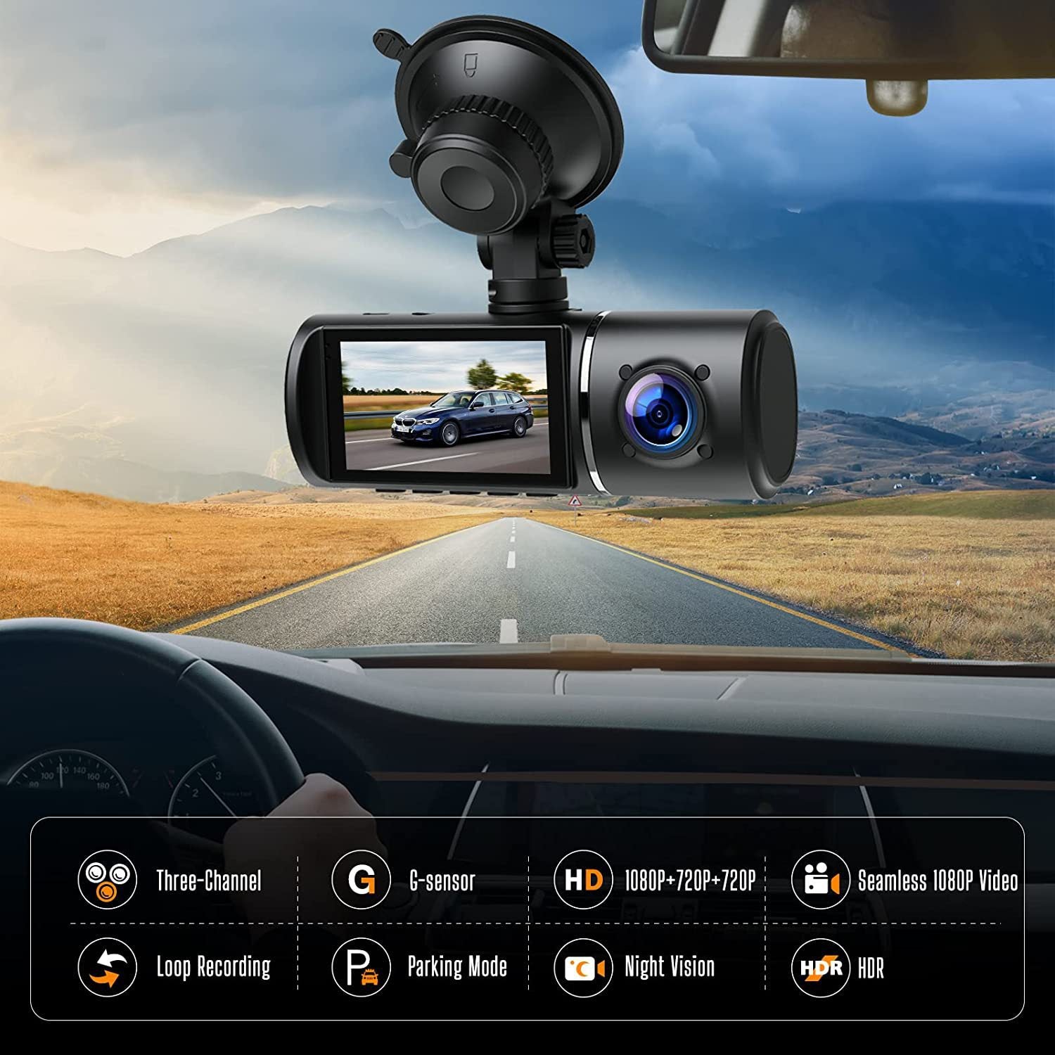 Surveillance HD de l'enregistreur de conduite à trois dossiers
